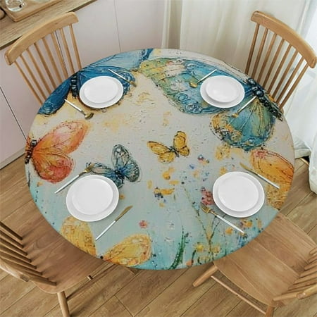 

Palnkart Butterflies Flowers Whimsical Round Tablecloth Ideal for Home Kitchen Outdoor Decoration Stain-Resistant Washable Full Width Single-Sided Printing 54 -58