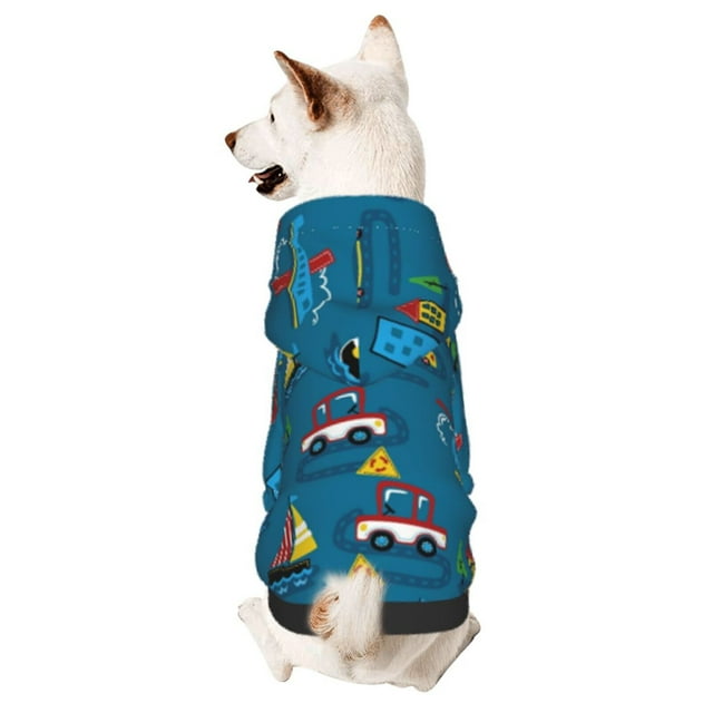 Balery Transportations with Buildings Sudadera con Capucha para Perros Pequeños – Ropa para Mascotas, Disfraz para Perros y Gatos, Ideal para Fiestas y Cosplay-XX-Large
