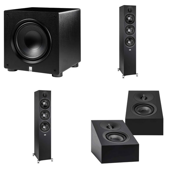 Elac DF63-BK - Debut 3.0 6.5" Floor Speaker - Black (Pair), ELAC DA43-BK Debut 3.0 - DA43-BK Atmos / On Wall speaker, Elac PS350 Subwoofer
