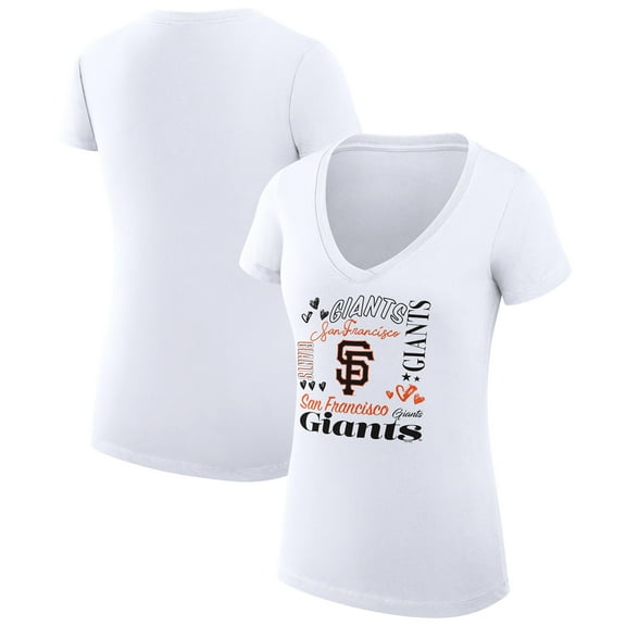 Women's G-III 4Her by Carl Banks White San Francisco Giants Super-Slim Fit Lightweight Collage Team Graphic V-Neck