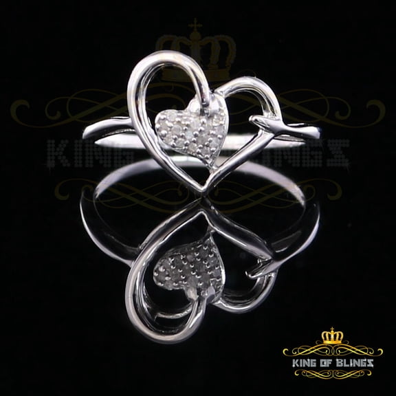 King Of Bling's Real Diamond 0.05 CT 925 Sterling White Silver Heart Fashion Women Ring Size 7