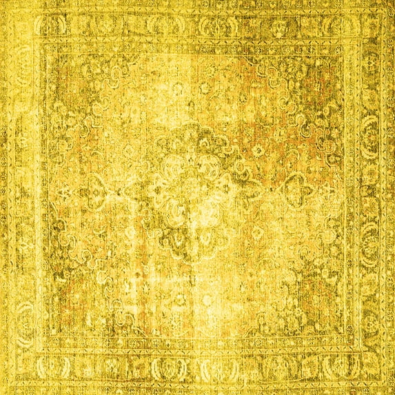 Ahgly Company Indoor Square Persian Yellow Traditional Area Rugs, 8' Square