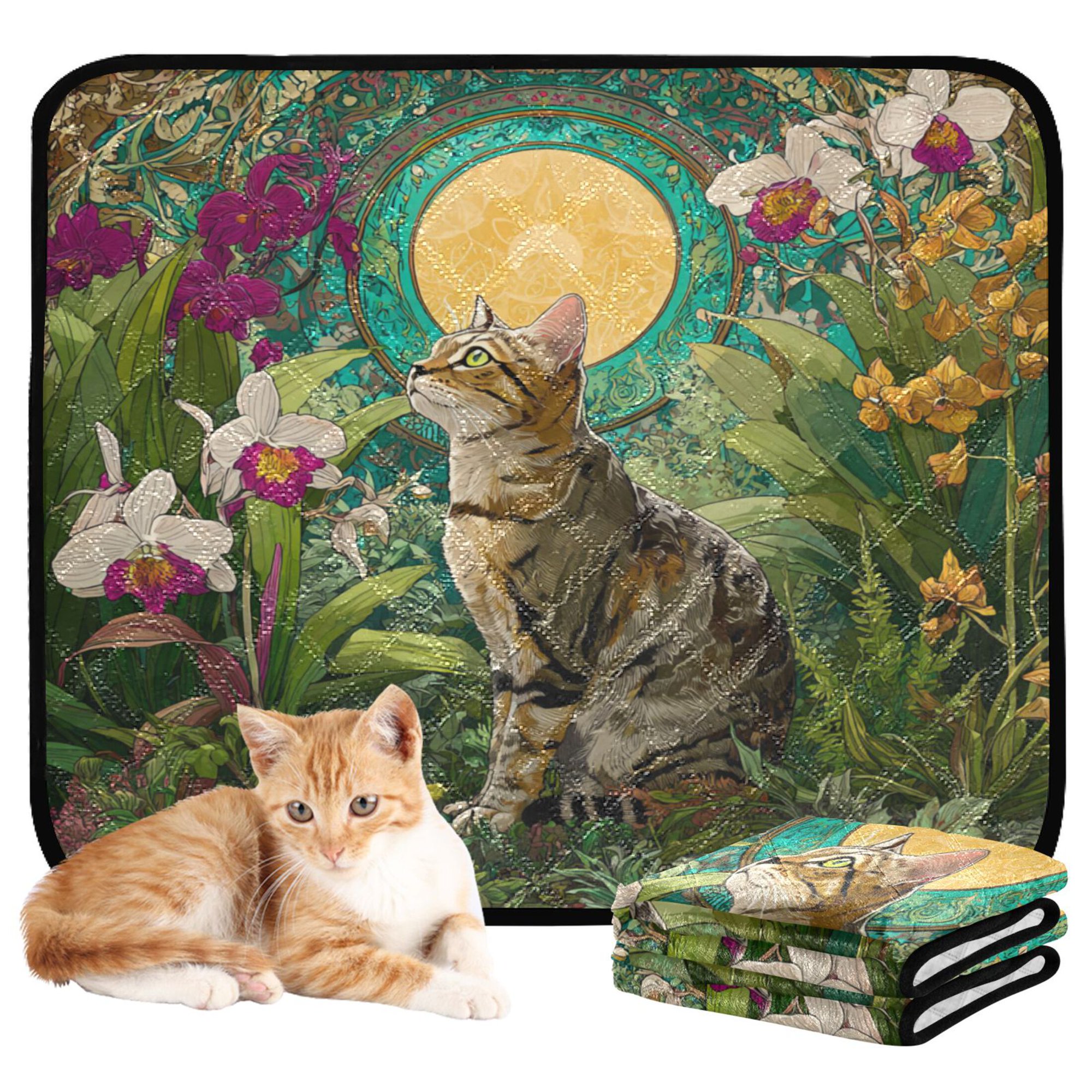 RMDQTR 3Pack Set of Small Pet Potty Pads Reusable Ultra-Absorbent Pet Training Pads Leak-Proof Pet Pads Tabby in The Garden