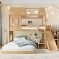 thumbnail image 4 of Harper & Bright Designs Twin over Full House Bunk Bed with Wardrobe and Storage Shelves, Wood Bunk Bed Frame with Ladders and Slides, Natural, 4 of 14