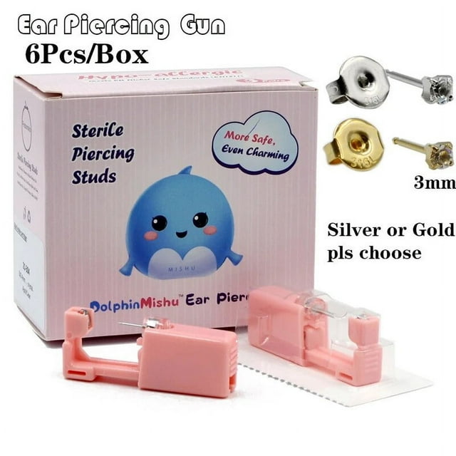 6Pcs/Box Disposable No Pain Ear Piercing Cartilage Tragus Helix Gun Unit ear Stud Display Piercing Tool Kit Ear Piercing Unit
