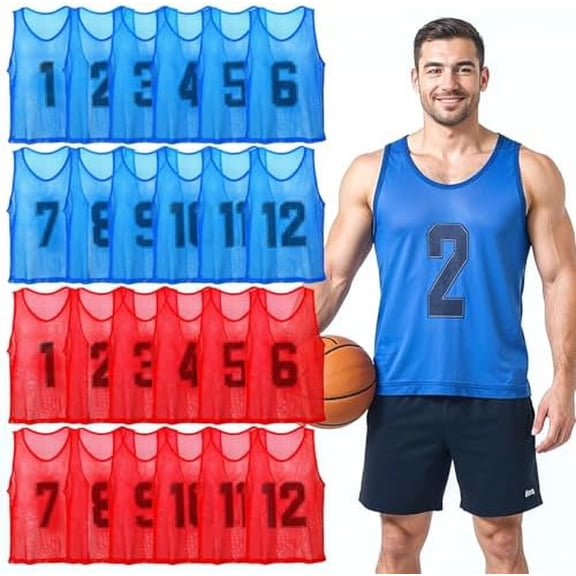 24Pcs Youth Pinnies Scrimmage Vests, Sports Pennies for Youth Adults Soccer Basketball Scrimmage Training Vests,Team Sport Practice Jersey Chartreuse Blue Red$$Sport & Recreation Other