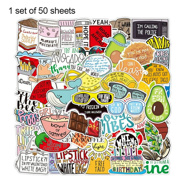 50pcs Suitcase Sticker PVC Waterproof Laptop Decal English Phrase Laptop Decal Refrigerator Decoration Paster, Type 6