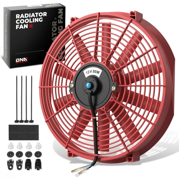 DNA Motoring 14 Inch High Performance Red Slim Electric Radiator Cooling Fan Assembly Kit