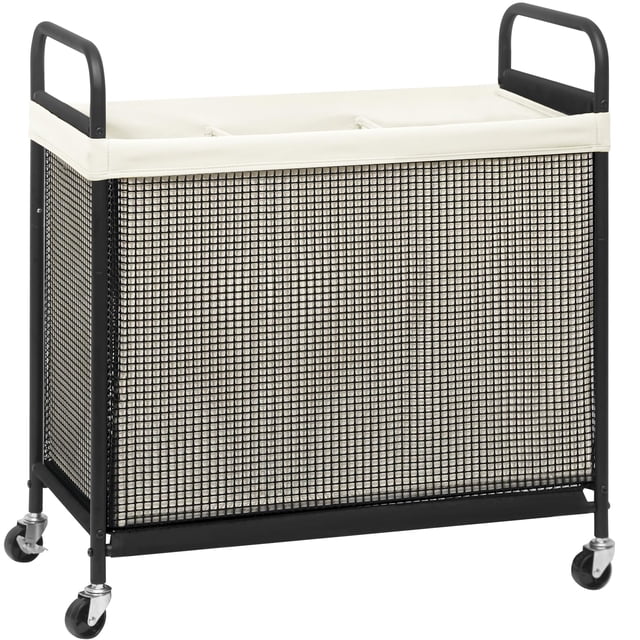 Cesto para ropa STORAGE MANIAC 120 L de 3 compartimentos con ruedas, beige