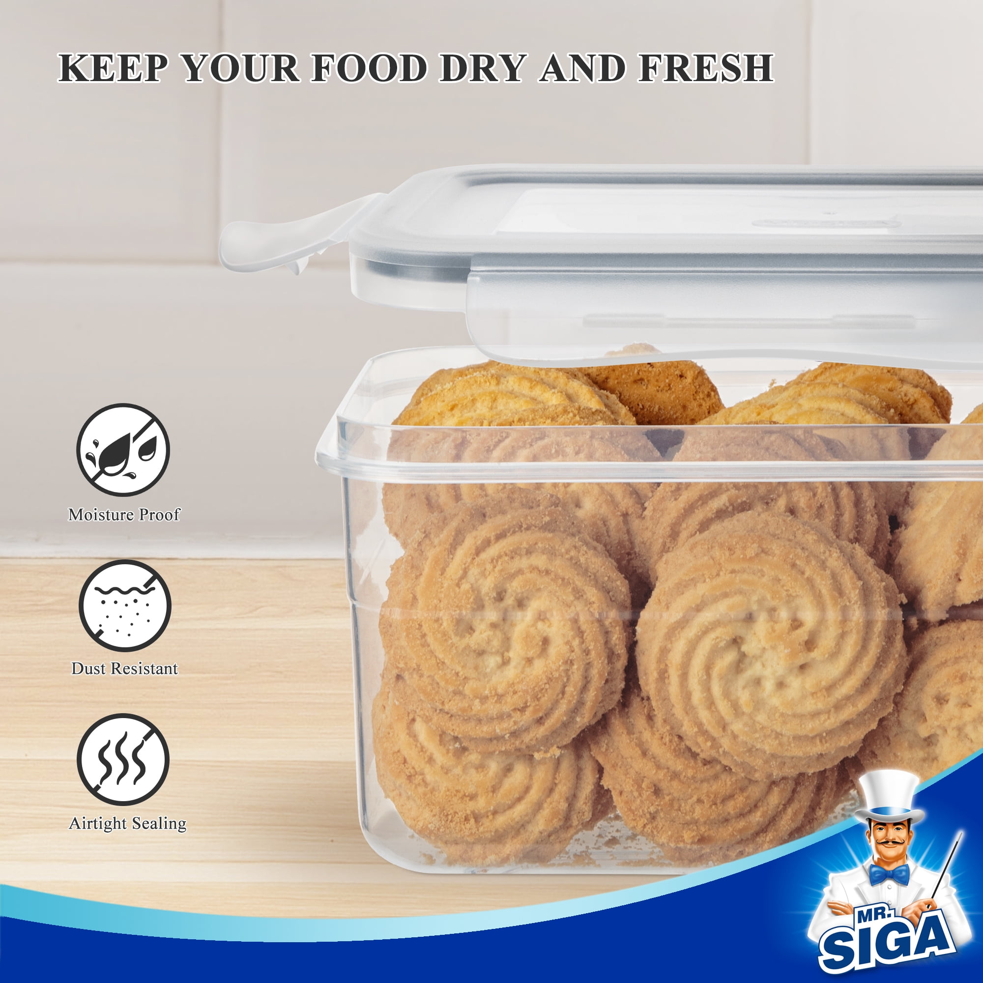 MR.Siga 16 Pack Airtight Food Storage Container Set, BPA Free Kitchen Pantry Organization, Kitchen Canisters for Cereal, Spaghetti