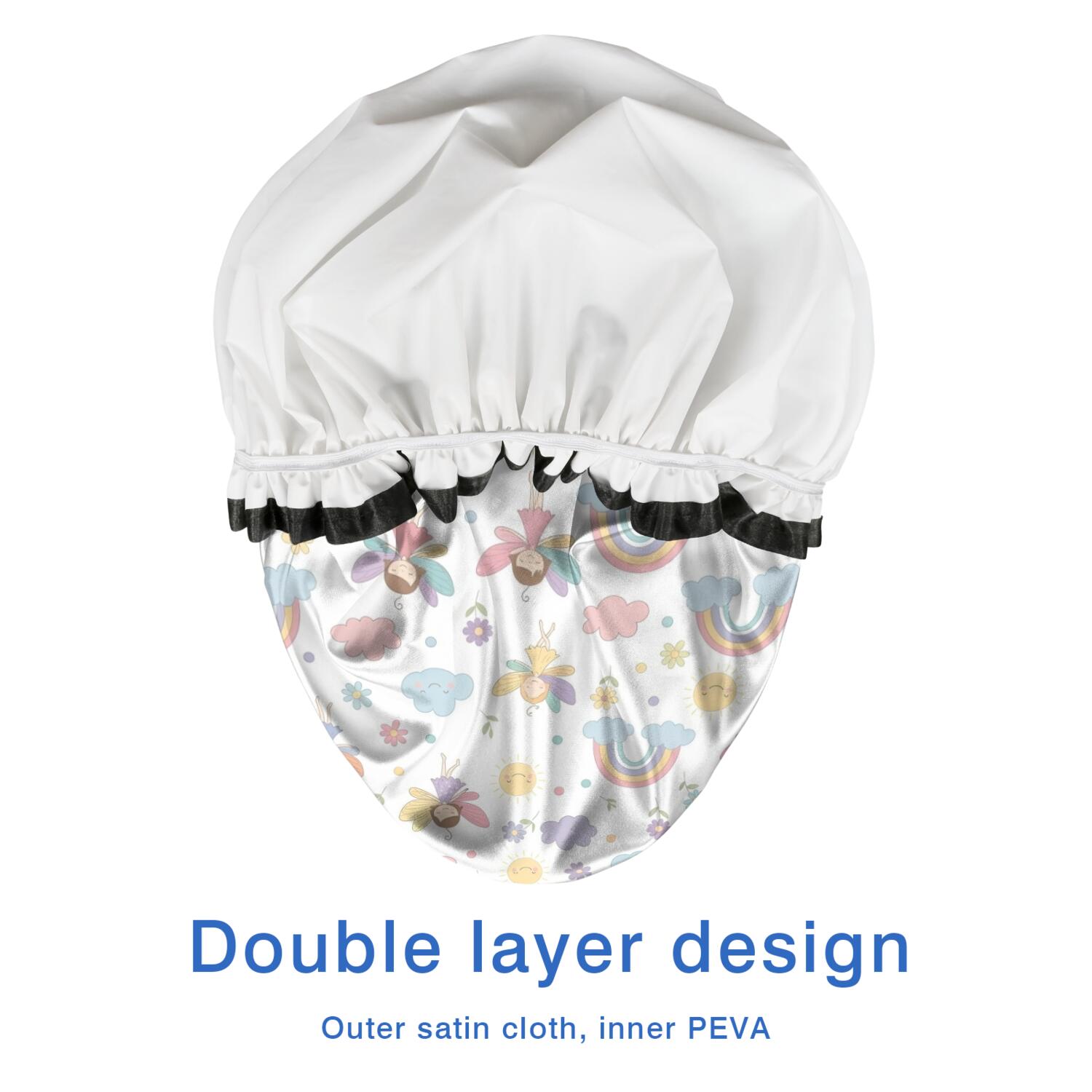 Shower Caps,Pastel Fairy Rainbow Pattern Waterproof Shower Cap for Women 4 Pieces,Double Reusable Hair Cover for Shower PEVA Elastic Stretch Hem