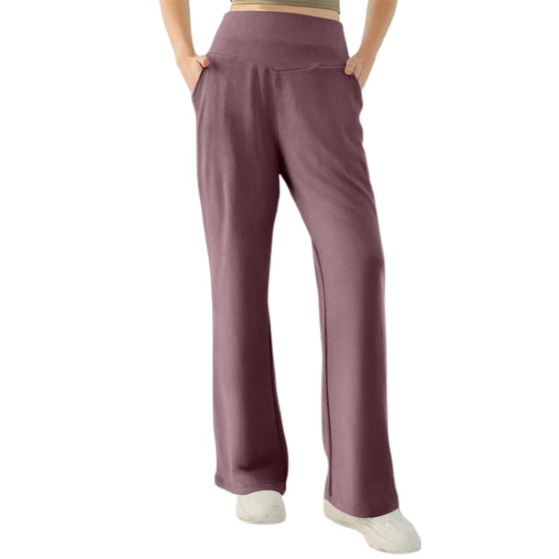 Pantalones casuales de pierna recta para mujer: holgados con bolsillos, poliéster de color liso, para uso diario, para estar por casa y para actividades al aire libre