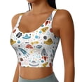 thumbnail image 2 of Gukieu Cartoon Space Print Women's Sports Vest, Low-neck U-shaped Removable Pad Sports Bra for Yoga, Exercise, Dance-Small, 2 of 8