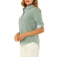 thumbnail image 4 of Unique Bargains Women's Button Down Long Sleeve Shirt Vertical Stripes XS Green, 4 of 7