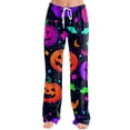 thumbnail image 4 of Halloween Pajama Pants for Women Funny Pumpkin Print Drawstring Stretch Comfy Sleep Pants, 4 of 6