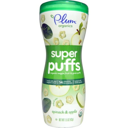 Fruit Veggie Treat - Plum Organics, Super Puffs, Organic Veggie, Fruit & Grain Puffs, Spinach & Apple, 1.5 oz(pack of 4)
