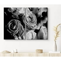 PixonSign Canvas Print Wall Art Set Roses Hidden in Shadow Botanical Wilderness Photography Realism Contemporary Portrait Relax/Calm Dark Black and White for Living Room, Bedroom, Office - 24"x36"x2