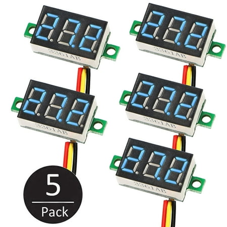 - 5-pack Mini DC 0 30V LED 3-Digital Blue Color Display Voltage Voltmeter Panel Meter with 3 Wires