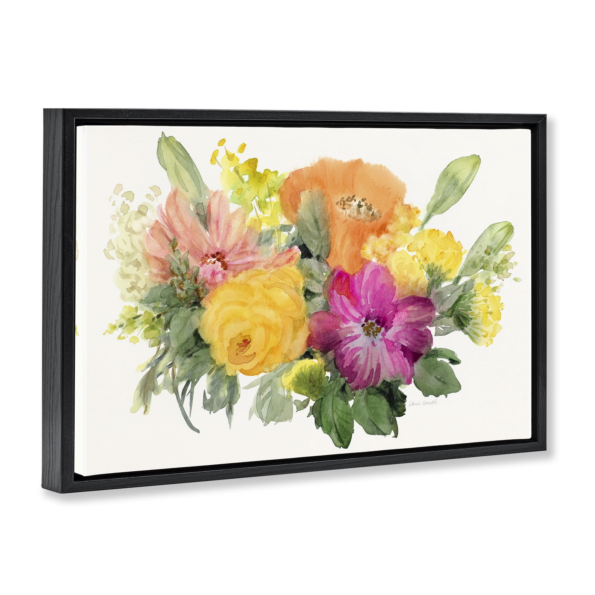 Stupell Industries Bold Bouquet Beauty Botanical & Floral Painting Black Floater Framed Art Print Wall Art, 25 x 17