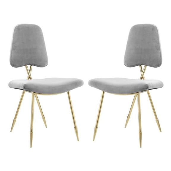 Modway Ponder 19" Modern Velvet Polyester Dining Side Chair in Gray (Set of 2)