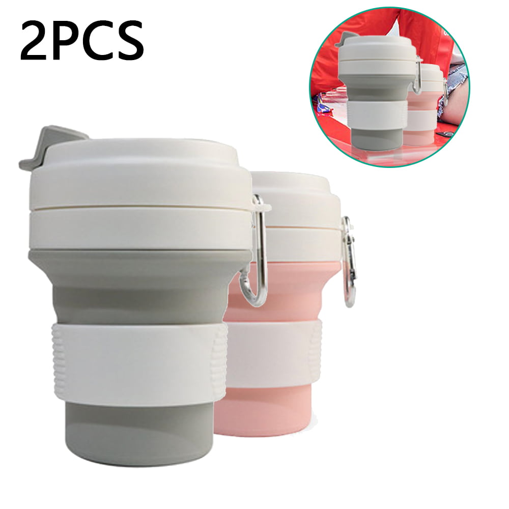 Stojo Collapsible Cup Pink 12 Oz.Portable Expandable Travel Tea Coffee Water 