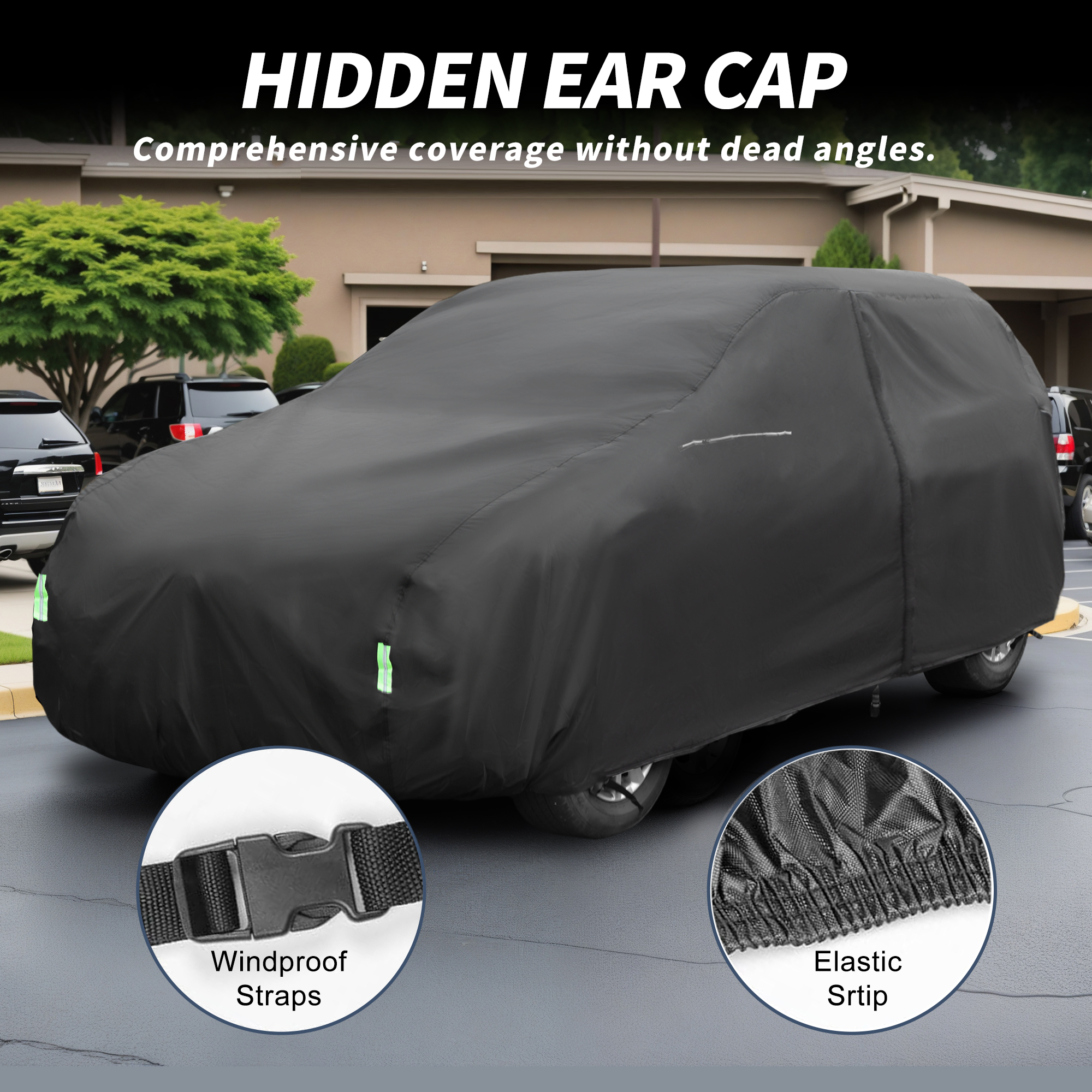 Unique Bargains 1Pc Car Cover 210D-PU Universal Black 204.72"×57.09"×57.09"
