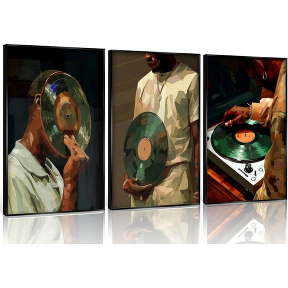 Black Men Canvas Wall Art African American Black Man DJ painting pictures wall decor Fashion Male Hip Hop Music Modern Poster Prints for Living Room Bedroom（Only canvas）