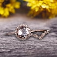 thumbnail image 3 of Milgrain Art Deco 2 Carat Round Cut Morganite Engagement Ring On 10k Rose Gold Promise Ring Bridal Ring Set Halo Anniversary Gift, 3 of 5