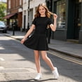 thumbnail image 2 of Glisme Girls Outfits Summer Short Sleeve Clothes Set O Neck Cartoon Prints Tops Pants Classic Wear 9-10 Years Black, 2 of 5
