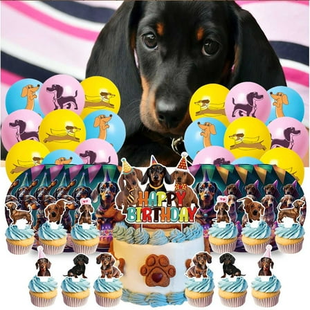 Dachshund Party Supplies Decor Tableware Balloons Birthday Cake Topper Decorations Banner Backdrop