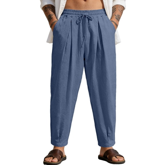TANBOM Men's Loose Fit Cotton Casual Drawstring Pants, Navy Blue, 1-Pack, L