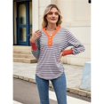 thumbnail image 4 of Sudadera de Rayas de Gran Tamaño para Mujer, Camisa de Larga de Algodón, Corte Holgado, Estilo Henley Color Naranja XXL, 4 of 10