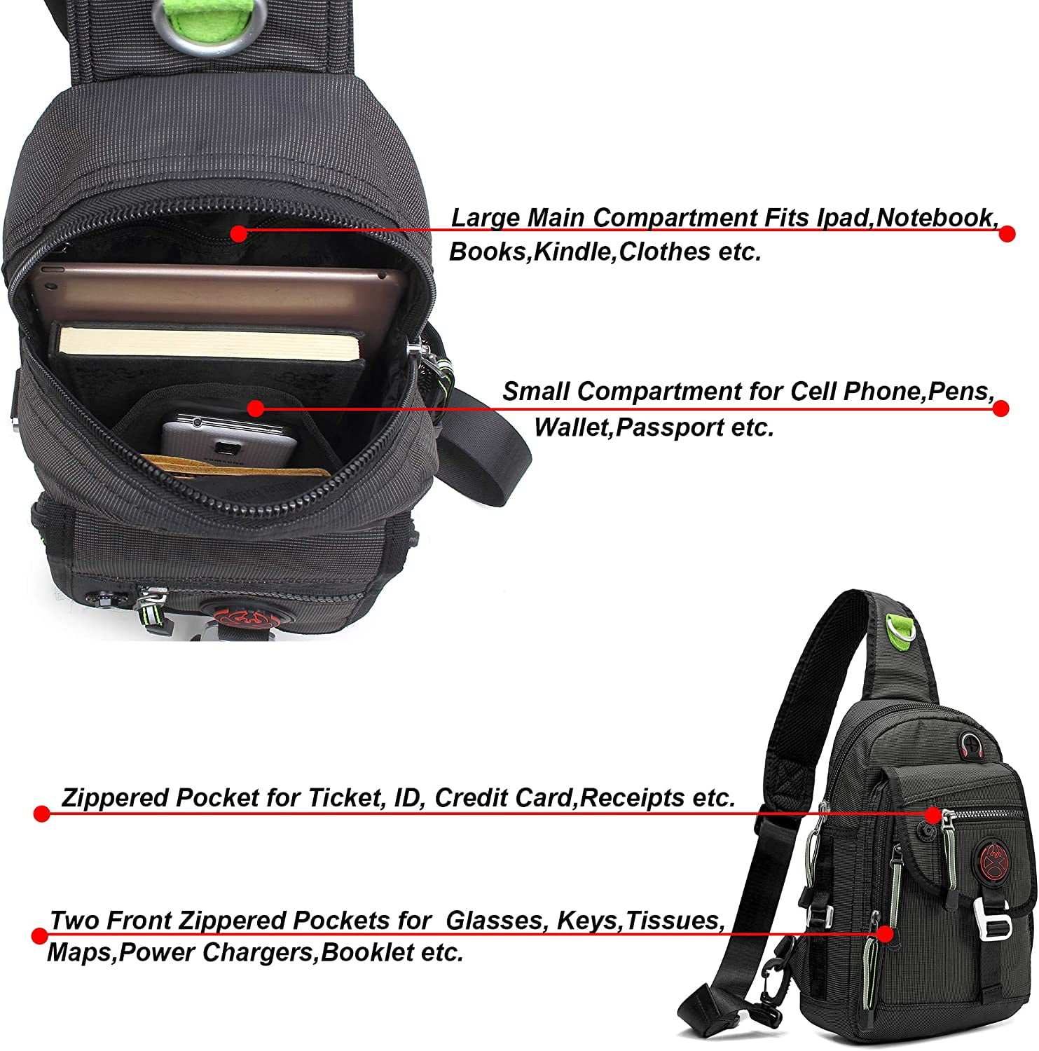 NICGID Sling Bag Chest Shoulder Backpack Crossbody Bags for iPad Tablet Outdoor Hiking Men Women Walmart