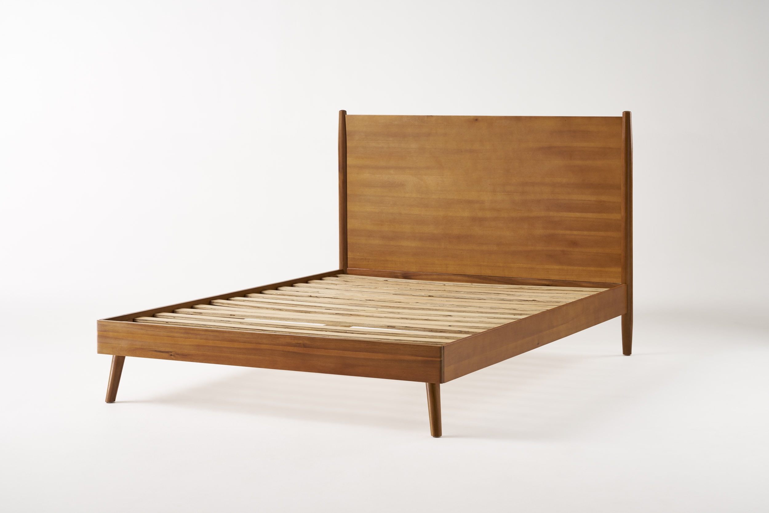 Mintazer King Platform Bed Frame, Mid-Century Bed with Panel Headboard & Splayed Legs, No Box Spring Required, Natural