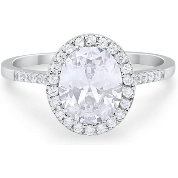 Rag Jewels 2.00 Ct Oval Cut White Diamond Engagement Wedding ChristmasThanksgiving Halo Ring 14K White Gold Plated 925 Sterling Silver For Women's -4