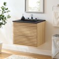 thumbnail image 2 of Wall Mount Sink Vanity Cabinet, Brown Oak Black, Wood, Mid Century Hotel Bedroom Bathroom, Modern Contemporary HB33654, 2 of 9
