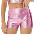 thumbnail image 5 of Aiihoo Women's Shiny Metallic Shorts High Waist Dance Booty Shorts Hot Shorts Yoga Shorts Pink M, 5 of 7