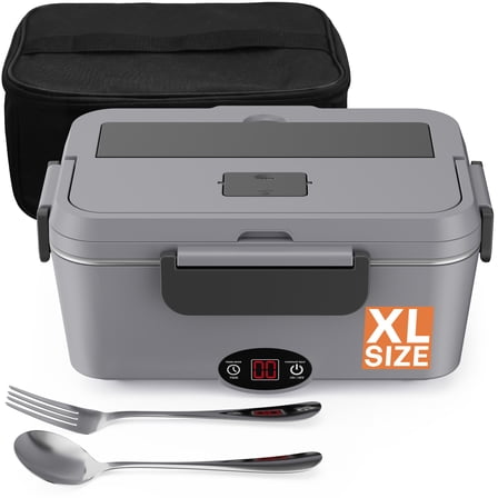 Sitlais 1.8L Electric Lunch Box with Timer, Portable Food Heater with Stainless Steel Container, Leakproof Heated Lunch Box for Work, Office & Travel