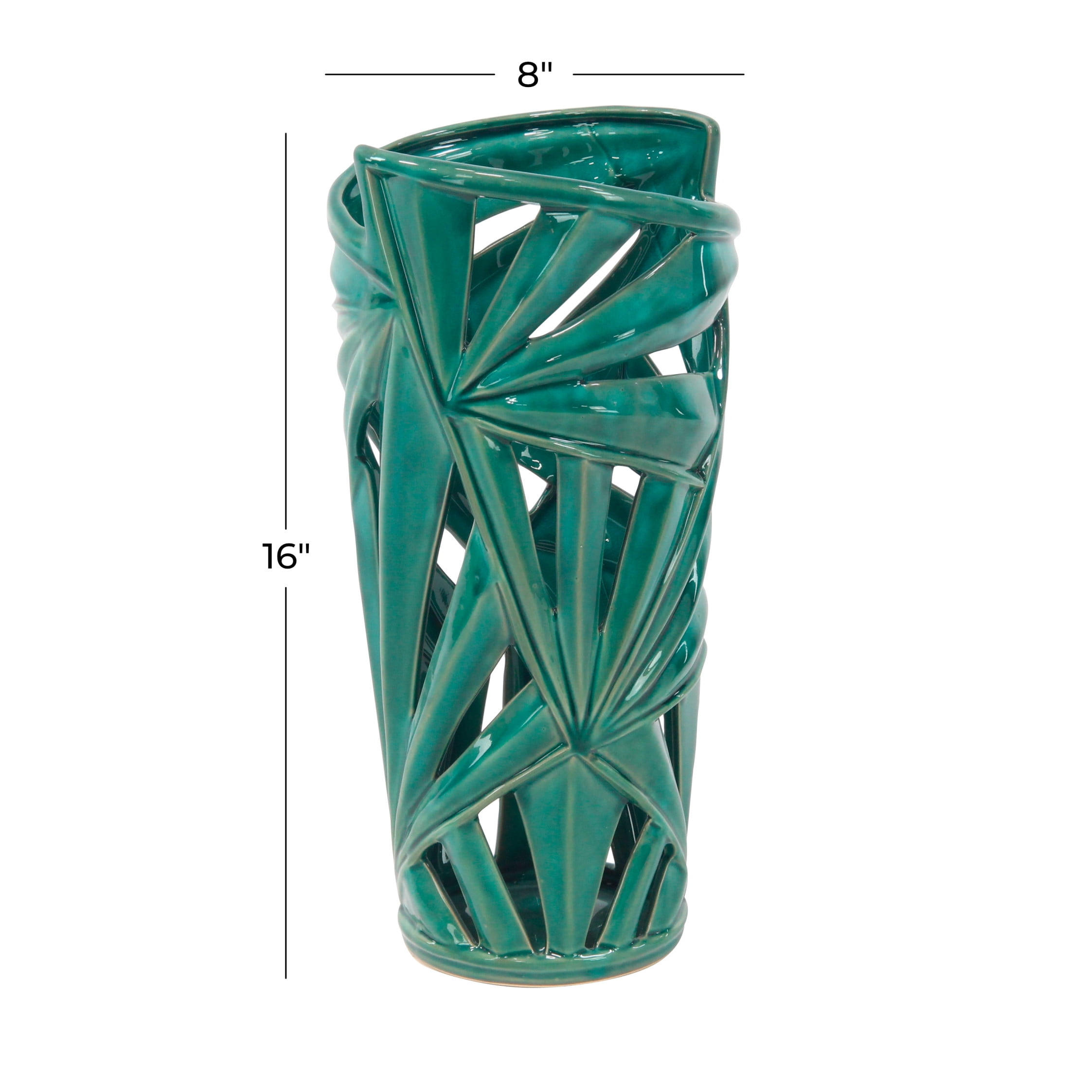 CosmoLiving by Cosmopolitan 16" Leaf Green Ceramic Vase with Cut Out Deign