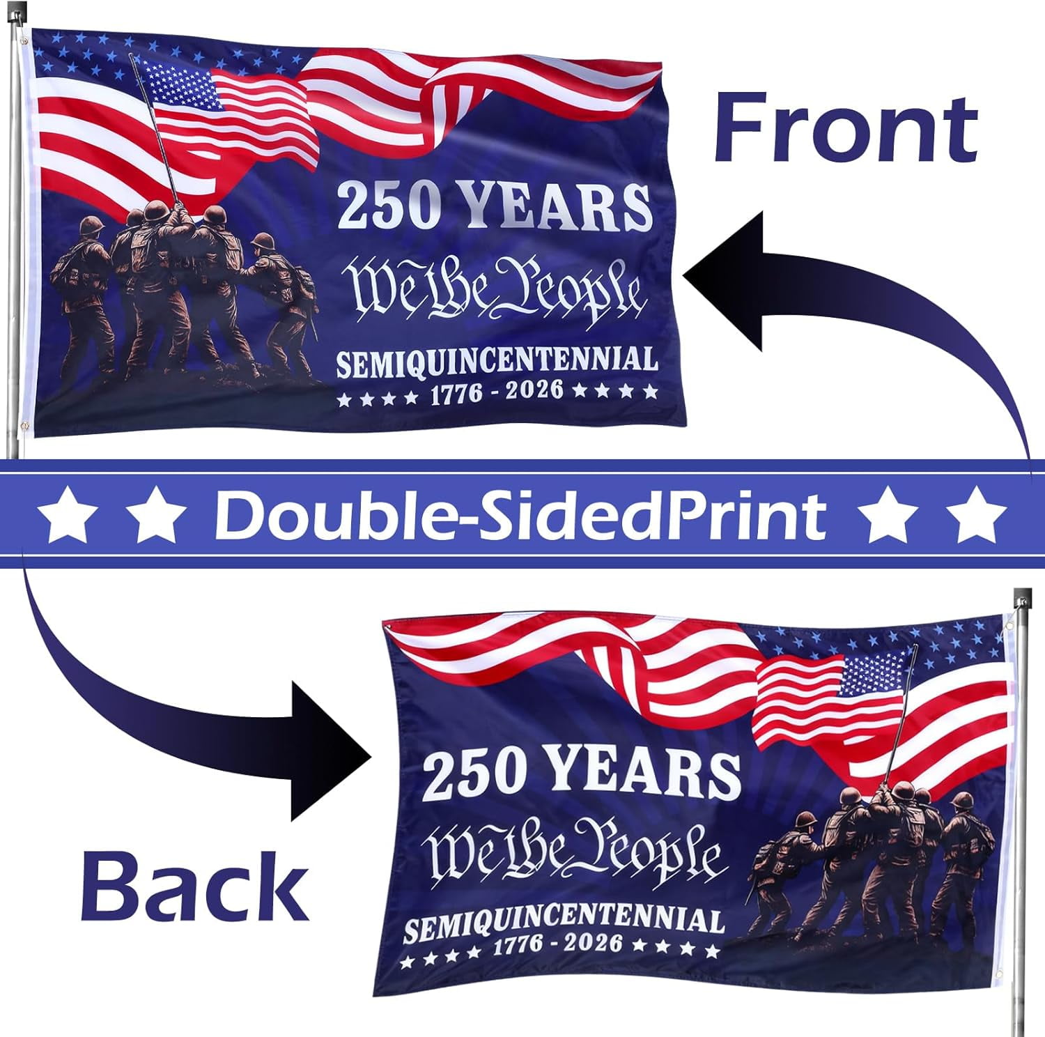 USA 250th Anniversary Flag 3 x 5 ft Anniversary United States Semiquincentennial Grommet Flag Double Sided Independence Day 4th of July Patriot Outdoor Garden Flags Banner Decoration