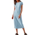 thumbnail image 2 of Npasoilc T-Shirt Dress for Women Crew Neck Short Sleeve T-Shirt Long Skirt Casual Solid Color Dresses, 2 of 7