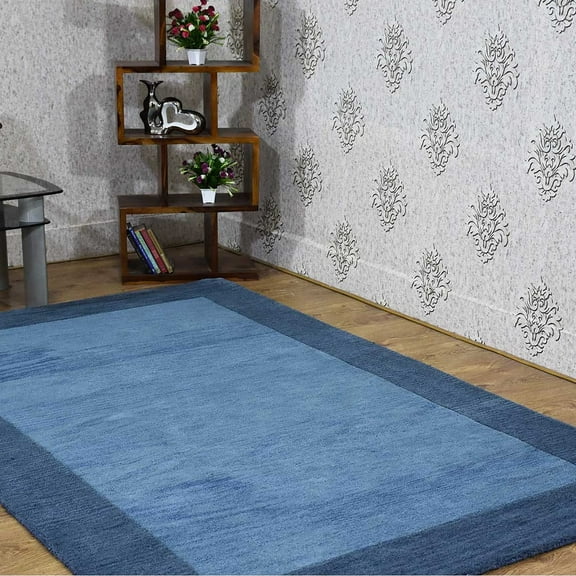 Rugsotic Carpets Hand Tufted Wool Eco-Friendly Area Rugs - 3'x5', Rectangle, Blue, Modern Contemporary Design, High Pile Handmade Anti Skid Rugs for Living Room, Bed Room (K00201)