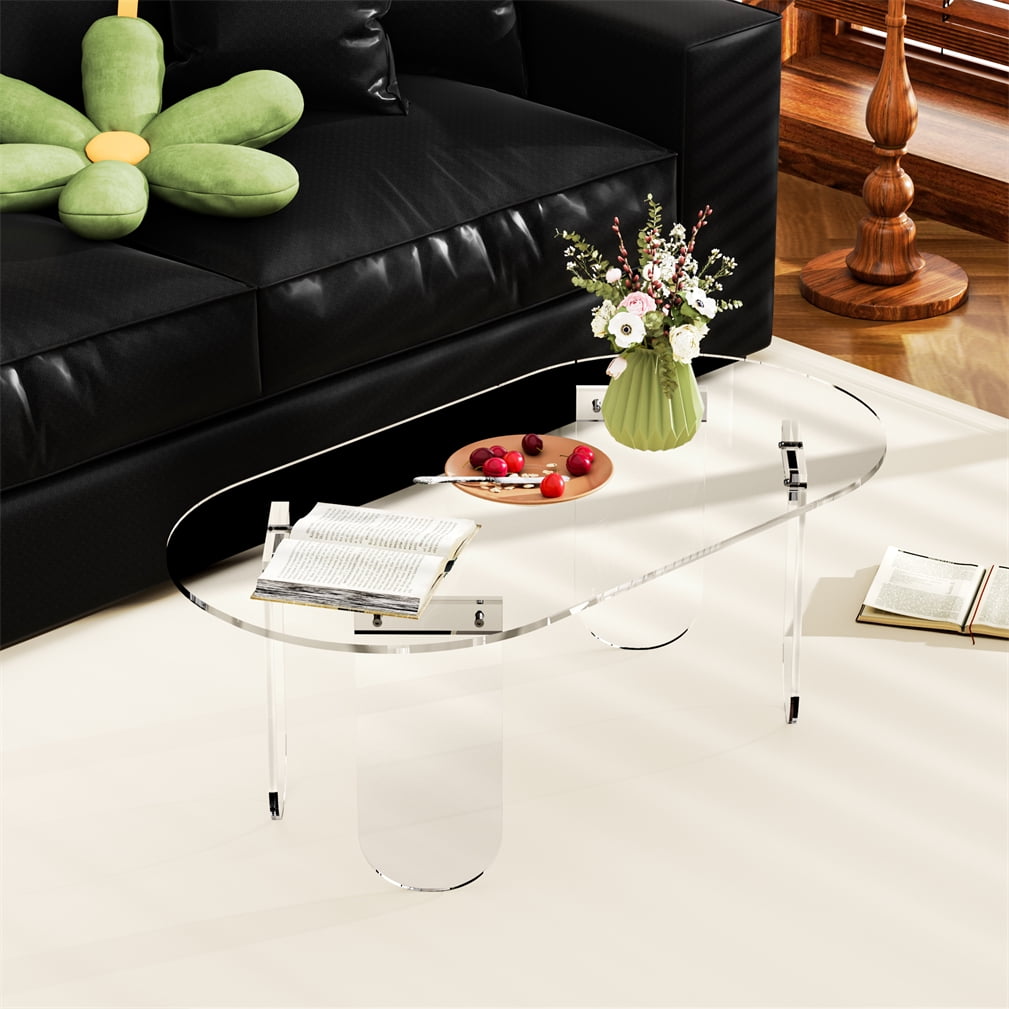 Wisfor Premium Clear Acrylic Coffee Table Sofa End Side Table Living Room Storage Decorative, Transparent, 37.40x19.69x13.78 inch