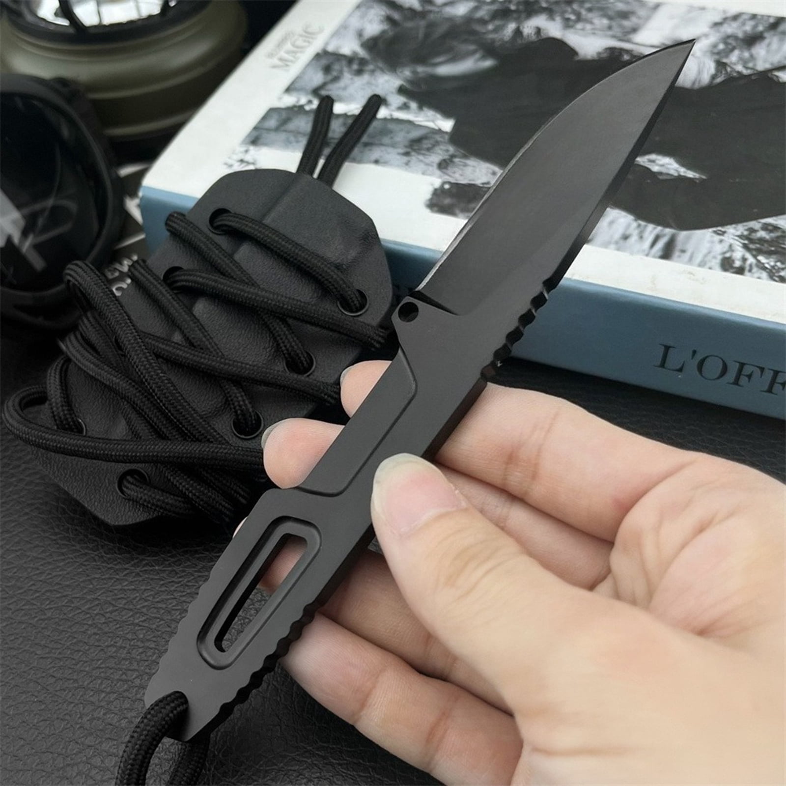 EDC Fixed Blade Utility Knife with Sheath and Lanyard, 2.7-inch Drop Point 7Cr13MoV Blade, Ideal for Camping Food Prep and Hiking