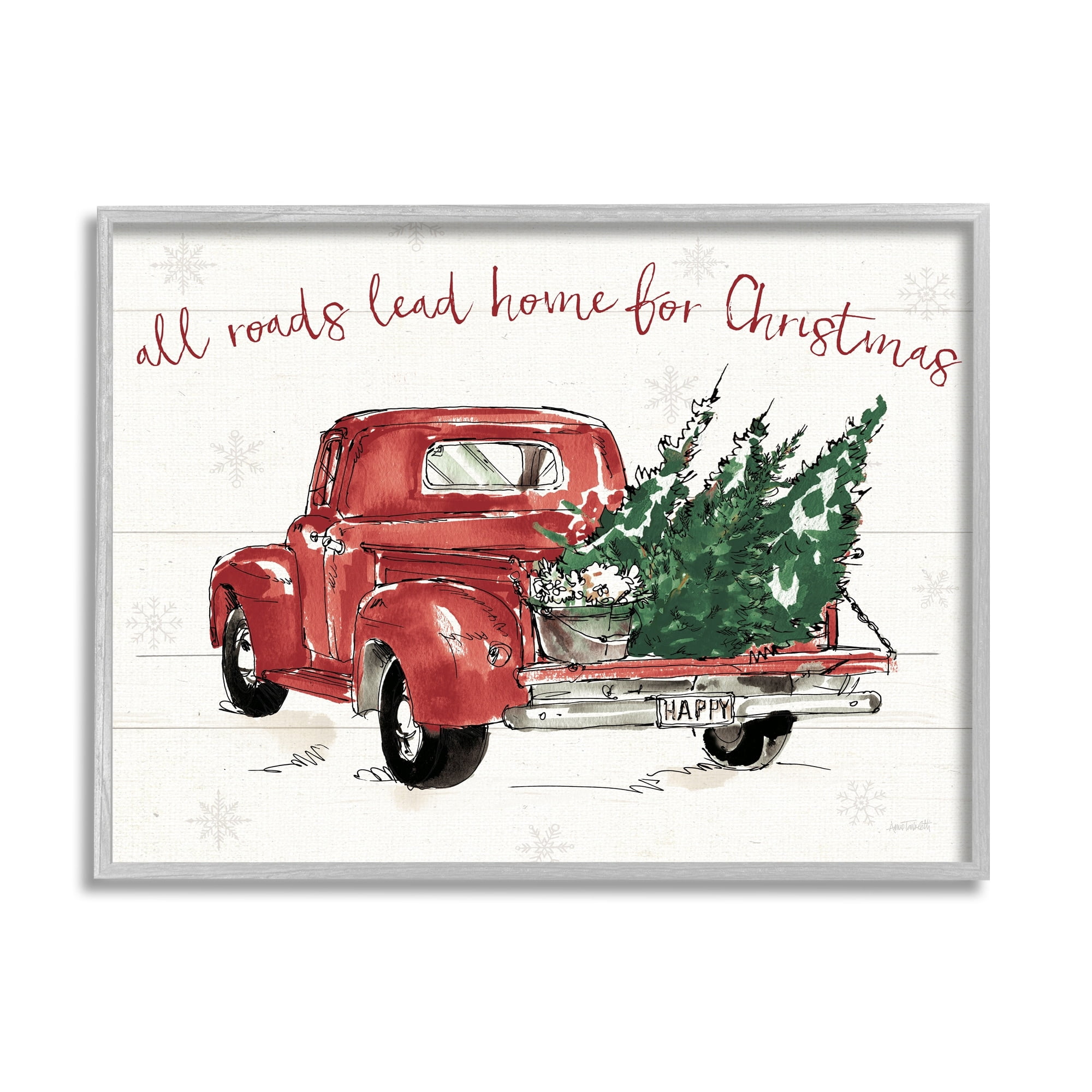 Home For Christmas Inspirational Trees in Red Truck Transportation Graphic Art Framed Art Print Wall Art