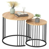 Nesting Coffee Table Set of 2, Round Table Set, Morden End Side Night Stand for Bedroom Dining Room （Wood）