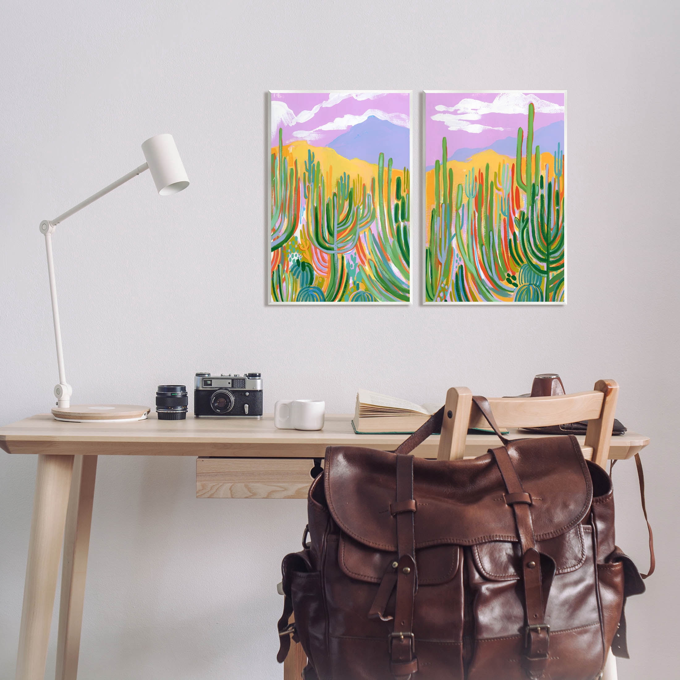 Stupell Industries Contemporary Cactus Desert Sky Painting Unframed Art Print Wall Art, Set of 2, Design by Laura Marr