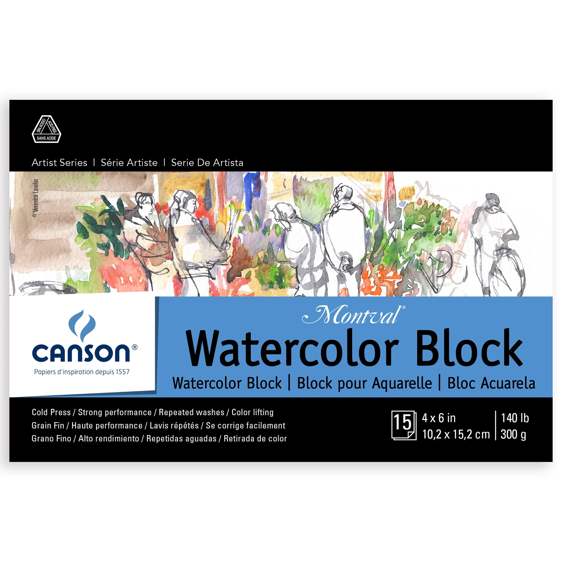 Canson Artist Series Montval Watercolor Block, Foldover Binding, 15 Sheet, 4x6 inch, Pack of 3