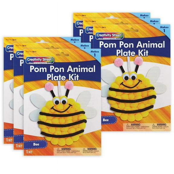 Creativity Street Pom Pon Animal Plate Kit, Bee, 9" x 8.5" x 1", 6 Kits