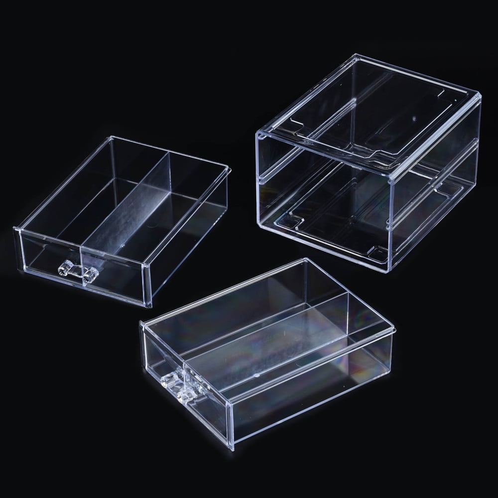 Double Layer Polystyrene Plastic Bead Storage Containers with 2 Compartments Organizer Boxes Rectangle Drawer Clear 19.4x15.2x11.5cm
